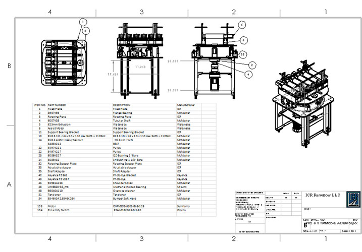 conveyor turntable assembly CAD diagram